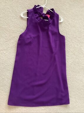 Lilly Pulitzer Purple Sleeveless Ruffled Neck Shift Dress L